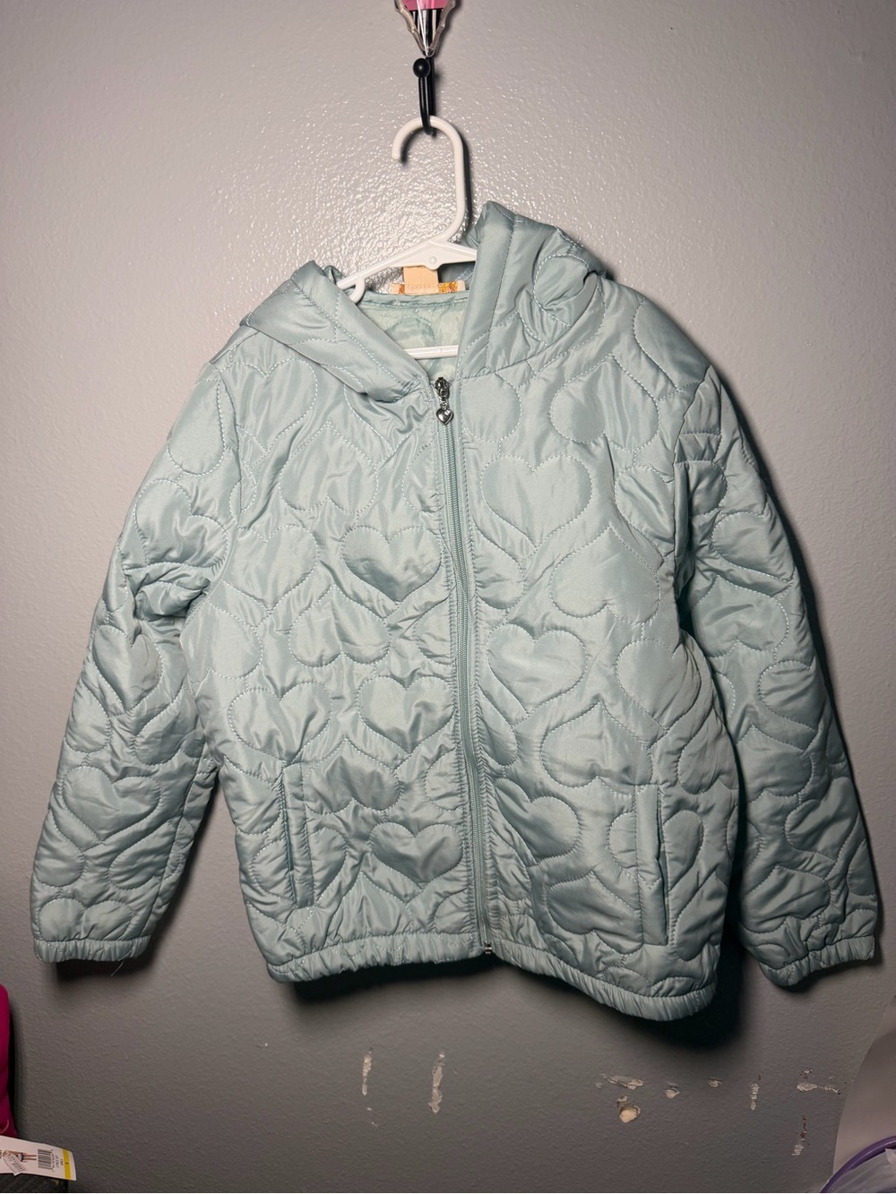 Girls' Quilted Hooded Puffer Jacket in Light Aqua
